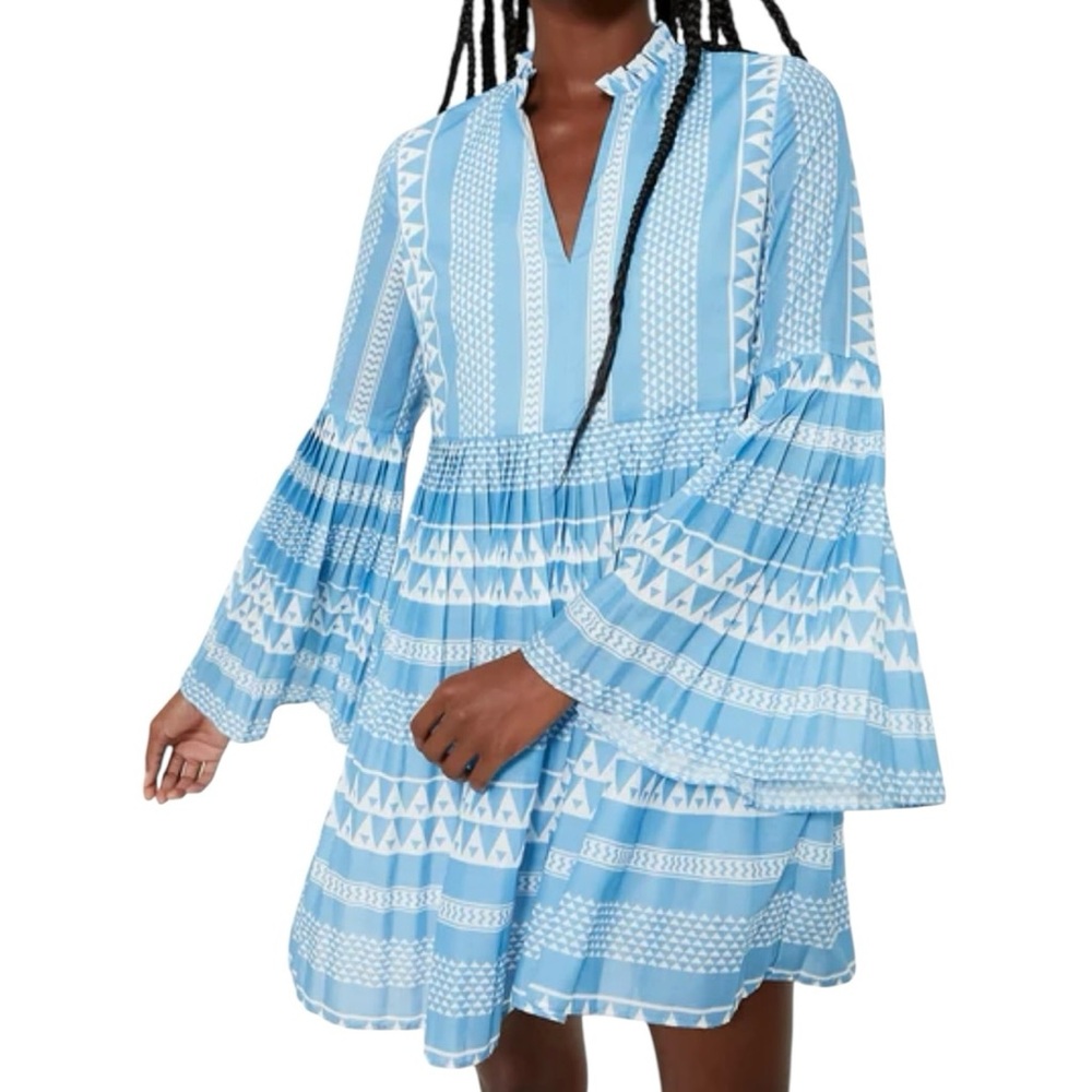 Tuckernuck Blue and White Geometric Swing Dress